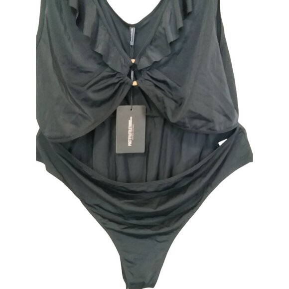 Pretty Little Thing Womens Black Frill Edge Ring Detail Cutout Swimsuit Size 22 - Picture 5 of 12